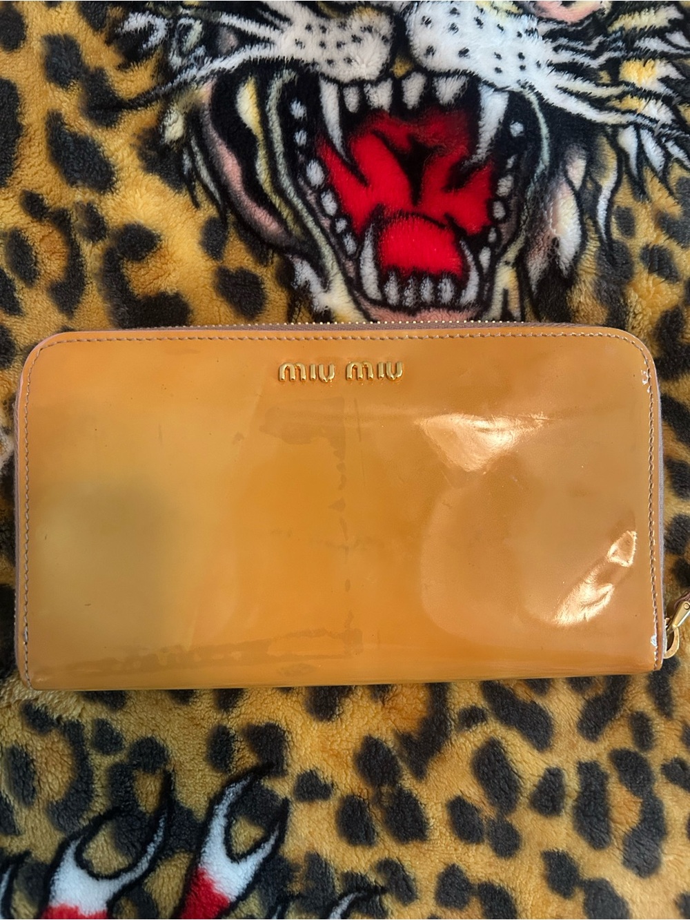 Miu Miu Glossy Caramel Patent Zip Wallet
